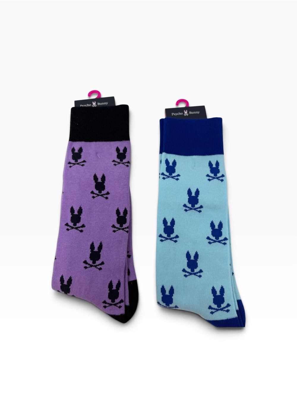 Psycho Bunny Men’s 2 pair Repeating Logo Pima Cotton Blend Socks purple blue NWT